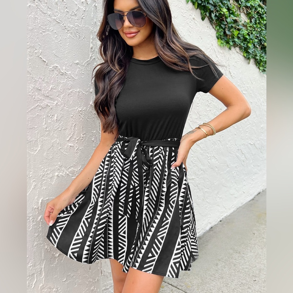 Belted Geo Print Mini Dress